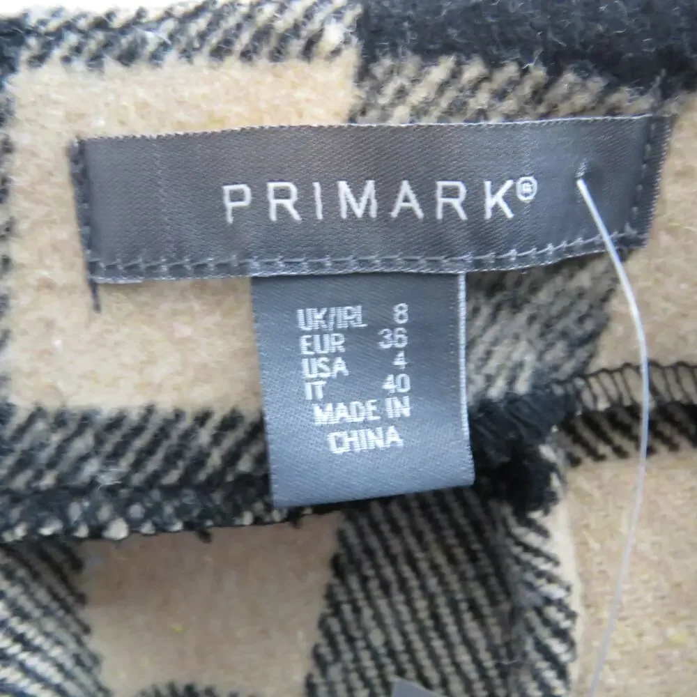 Primark Black & Cream Plaid Mini Skirt Preppy Twee Retro Small